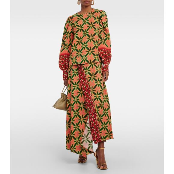 NWT Ulla Johnson Lilliana Crepe Blouse Fresco Orange Green Geometric Print Top 2 - Picture 3 of 8